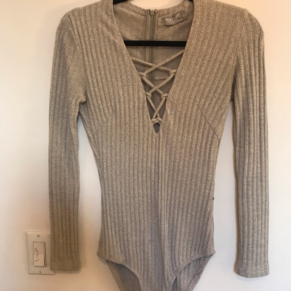 LF Rumor Boutique ribbed lace up bodysuit